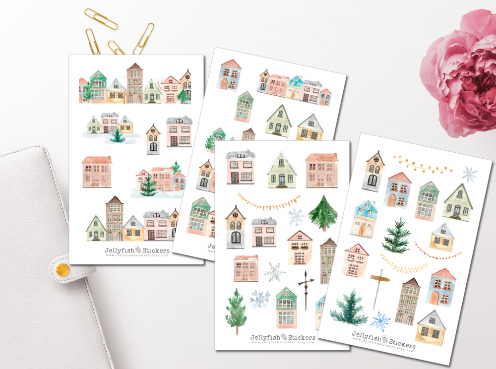 Houses Pastel Christmas Sticker Set